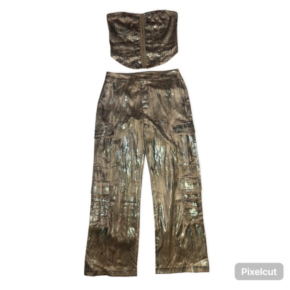Ava Metallic Pant Set - Taupe - Picture 8 of 8